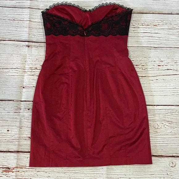 Bebe Red Strapless Lace Bustier Dress Sz S - Picture 8 of 13